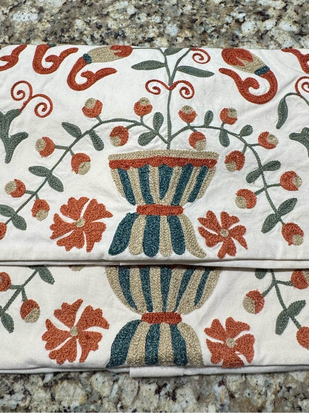 Pottery Barn Suzani Embroidered Floral Pillow Cover Set in Cream, Rust, Sage